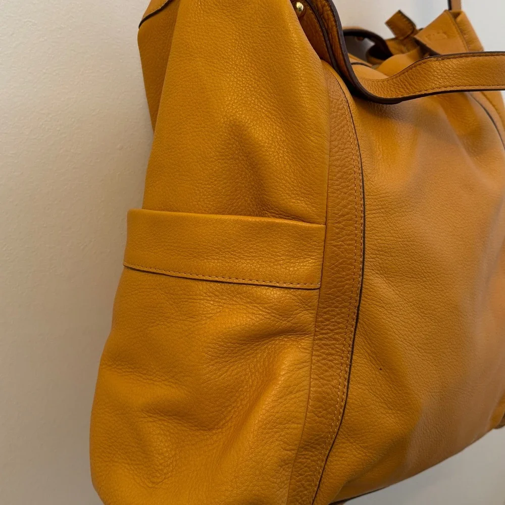 Stunning Presa Pebbled Leather Handbag in Vibrant Honey/Mustard Tone